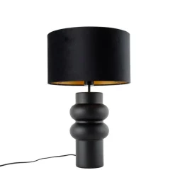 Design tafellamp zwart 17 cm velours kap zwart met goud 35 cm - Alisia