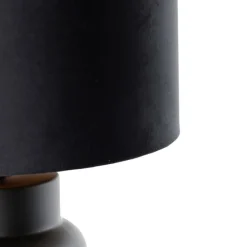 Design tafellamp zwart 17 cm velours kap zwart met goud 35 cm - Alisia