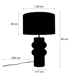 Design tafellamp zwart 17 cm velours kap zwart met goud 35 cm - Alisia