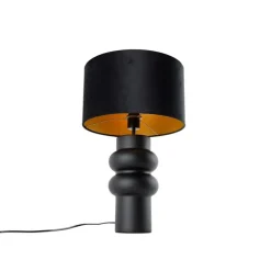 Design tafellamp zwart 17 cm velours kap zwart met goud 35 cm - Alisia