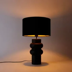 Design tafellamp zwart 17 cm velours kap zwart met goud 35 cm - Alisia