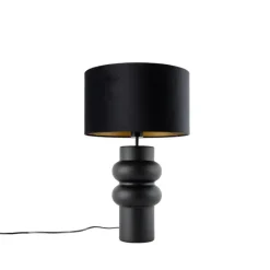 Design tafellamp zwart 17 cm velours kap zwart met goud 35 cm - Alisia