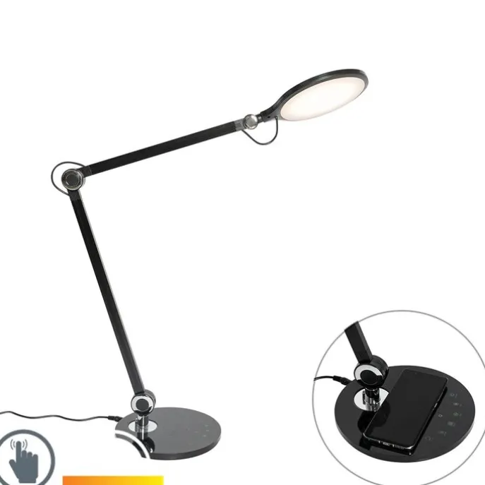Design tafellamp zwart incl. LED met touch en inductielader - Don