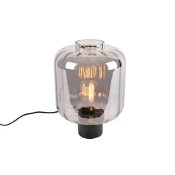 Design tafellamp zwart met smoke glas - Qara