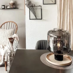 Design tafellamp zwart met smoke glas - Qara