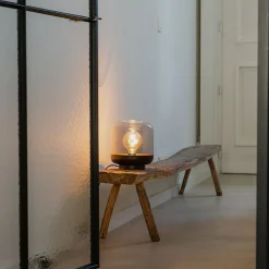 Design tafellamp zwart met goud en smoke glas - Kyan