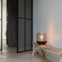 Design tafellamp zwart met goud en smoke glas - Kyan