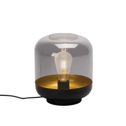 Design tafellamp zwart met goud en smoke glas - Kyan