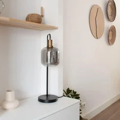 Design tafellamp zwart met goud en smoke glas - Zuzanna