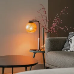 Design tafellamp zwart met goud glas - Bert