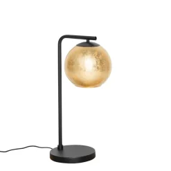 Design tafellamp zwart met goud glas - Bert