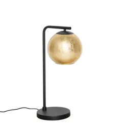 Design tafellamp zwart met goud glas - Bert