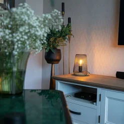 Design tafellamp zwart met hout - Bosk