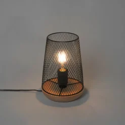 Design tafellamp zwart met hout - Bosk