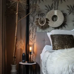 Design tafellamp zwart met smoke glas op standaard - Dome