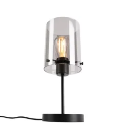 Design tafellamp zwart met smoke glas op standaard - Dome