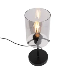 Design tafellamp zwart met smoke glas op standaard - Dome
