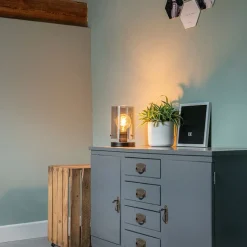 Design tafellamp zwart met smoke glas - Dome