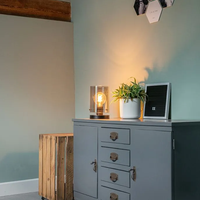 Design tafellamp zwart met smoke glas - Dome