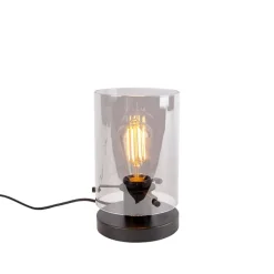 Design tafellamp zwart met smoke glas - Dome