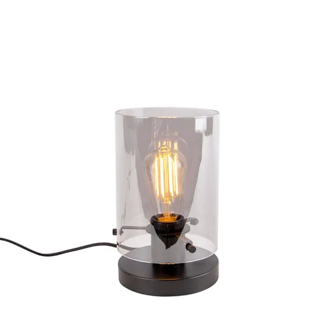 Design tafellamp zwart met smoke glas - Dome
