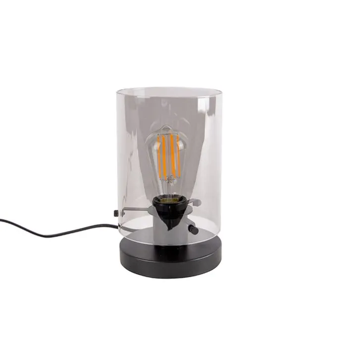 Design tafellamp zwart met smoke glas - Dome