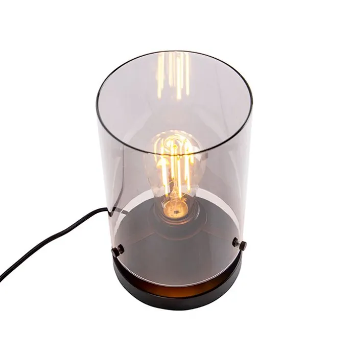 Design tafellamp zwart met smoke glas - Dome