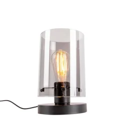 Design tafellamp zwart met smoke glas - Dome