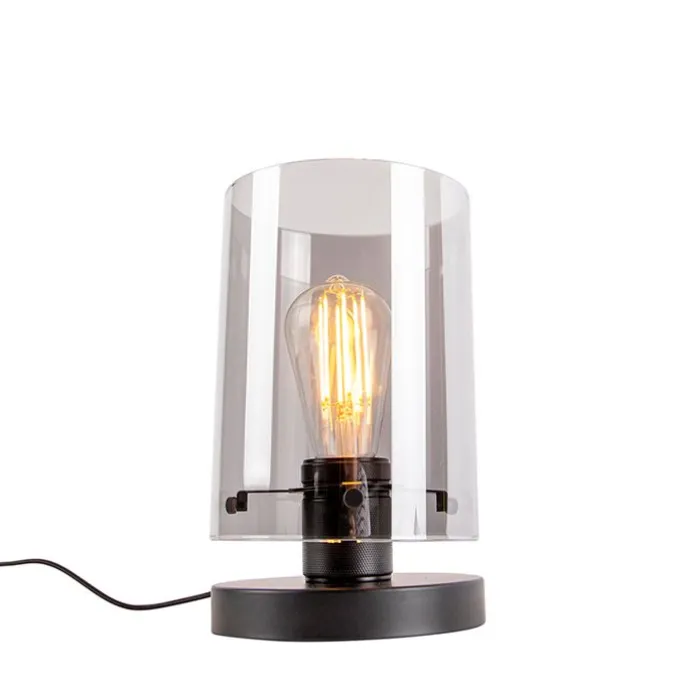 Design tafellamp zwart met smoke glas - Dome