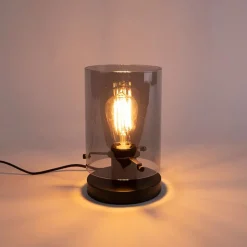 Design tafellamp zwart met smoke glas - Dome