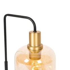 Design tafellamp zwart met messing en amber glas - Zuzanna