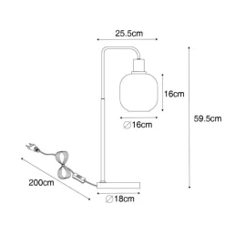 Design tafellamp zwart met messing en amber glas - Zuzanna