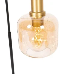 Design tafellamp zwart met messing en amber glas - Zuzanna