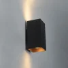 Design vierkante wandlamp zwart met gouden binnenkant - Sab