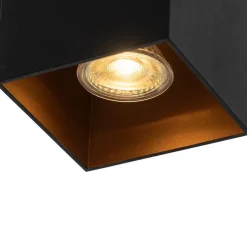 Design vierkante wandlamp zwart met gouden binnenkant - Sab
