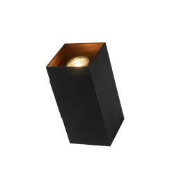 Design vierkante wandlamp zwart met gouden binnenkant - Sab