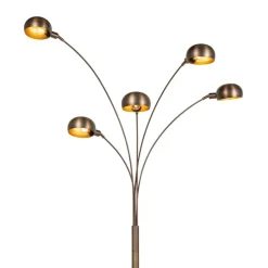 Design vloerlamp donkerbrons met goud 5-lichts - Sixties Marmo