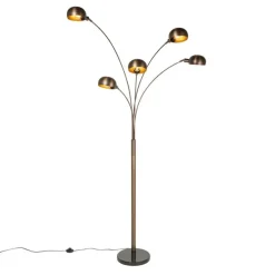Design vloerlamp donkerbrons met goud 5-lichts - Sixties Marmo