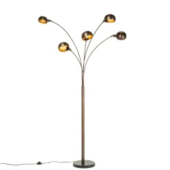 Design vloerlamp donkerbrons met goud 5-lichts - Sixties Marmo