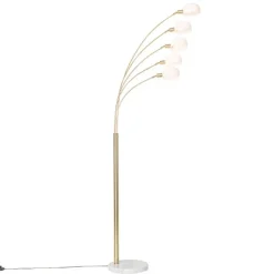 Design vloerlamp messing met opaal glas 5-lichts - Sixties Marmo