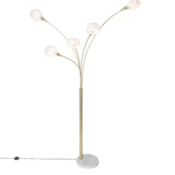 Design vloerlamp messing met opaal glas 5-lichts - Sixties Marmo