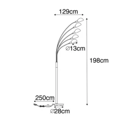 Design vloerlamp messing met opaal glas 5-lichts - Sixties Marmo