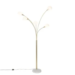 Design vloerlamp messing met opaal glas 5-lichts - Sixties Marmo