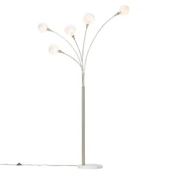 Design vloerlamp staal met opaal glas 5-lichts - Sixties Marmo