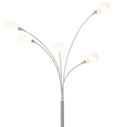 Design vloerlamp staal met opaal glas 5-lichts - Sixties Marmo