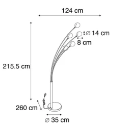 Design vloerlamp zwart 5-lichts - Sixties Marmo