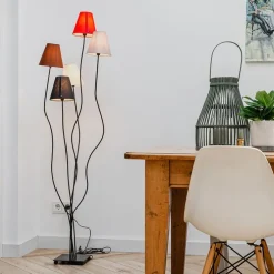 Design vloerlamp zwart met stoffen kappen 5-lichts - Melis