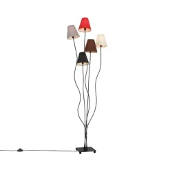 Design vloerlamp zwart met stoffen kappen 5-lichts - Melis
