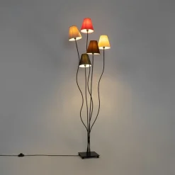 Design vloerlamp zwart met stoffen kappen 5-lichts - Melis