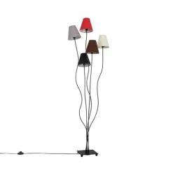 Design vloerlamp zwart met stoffen kappen 5-lichts - Melis